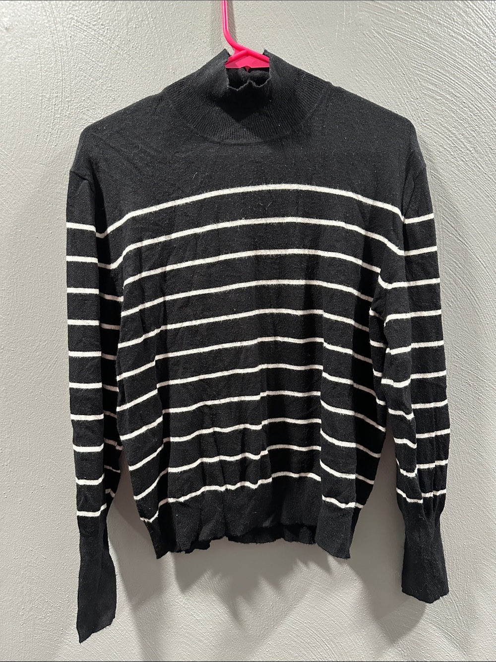 Women's Black Striped Turtleneck Sweater